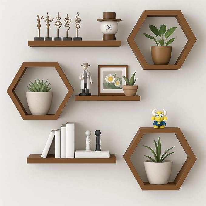Rao Wooden Floating Wall Shelves For Living Room